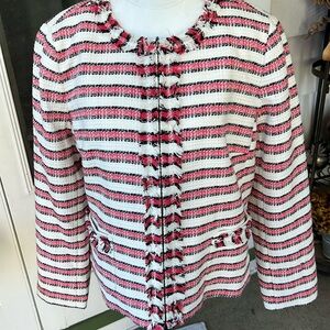 NWT Talbots 14P Pink White Striped Zip Blazer Formal Office Business